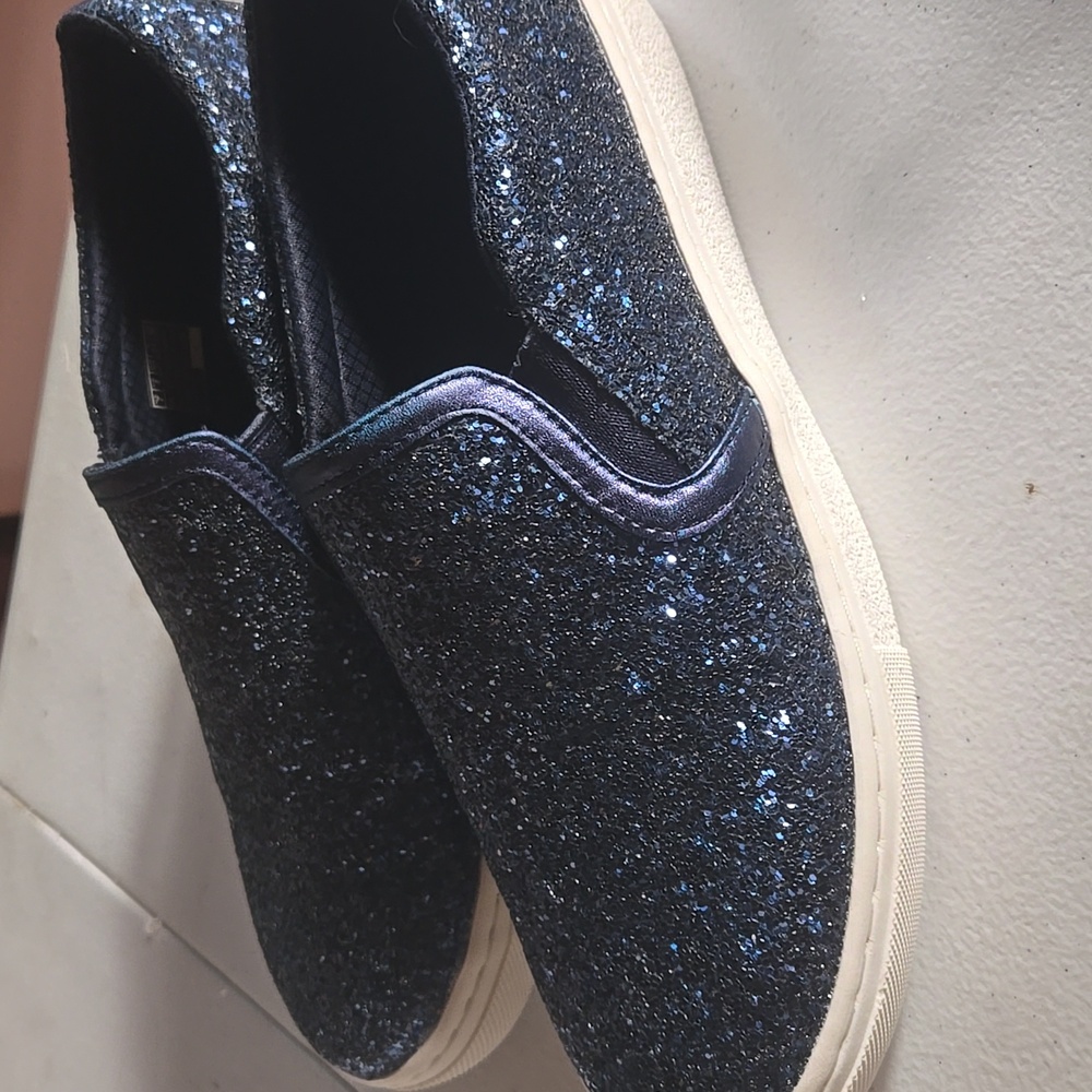 New! Skechers Air Cooled Memory Foam Navy Blue Glitter Slip On Shoes 7 - Picture 14 of 14